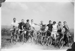 Group portrait of young students from the Gross Breesen vocational farm on a bicycle outing.