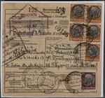 Parcel post waybill originating in the Dabrowa ghetto, sent to Kostopol, near Rovno in Ukraine, by Sz.
