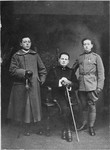 Studio portrait of Arturo Minerbi and two brothers in the Italian army in World War I.