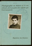 Interior page and photograph of the passport issued to Kurt Moses in France prior to his voyage to the United States on board the Mouzinho.