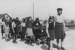 Hilda Krieser takes a group of children for a walk in the Rivesaltes transit camp.
