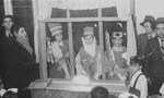 Jewish children perform a Hanukkah play in the Jewish school in Lodz after the war.