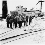 SS-Obergruppenfuehrer Schmauser visits the quarry in the Gross-Rosen concentration camp.