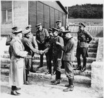 SS officers in Gross-Rosen bid farewell to SS platoon commander Hafer (who was responsible for building).