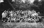 Group portrait of teenagers in a Mizrachi, religious Zionist summer camp in The Netherlands.