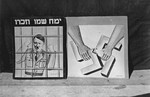 Photograph of two posters in the Landsberg DP camp displayed in what is probably a Purim celebration.