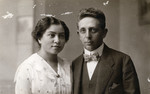 Studio portrait of an Italian Jewish couple; relatives of the Kohn family who perished in the Shoah