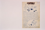 Interior page of an illustrated storybook entitled "Les Adventures de Jambo" (The Adventures of Jambo) created by Simon Jeruchim for his brother Michel after the liberation of France.