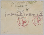 Verso of an envelope containing a letter sent from Warsaw to New York.
