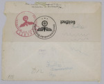 Verso of an envelope containing a letter sent from Warsaw to New York.