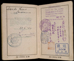 German passport stamped with transit and destination visas to Japan and Curacao issued to Moritz Sondheimer by the German Consulate in Kaunas.