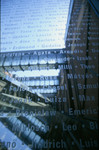 One panel of the glass etched with the first names of Holocaust victims that lines the bridge in the permanent exhibition of the U.S.