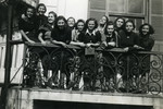 Class photo on the balcony of Jenny Ezratty's school, in Salonika, in March 1939.